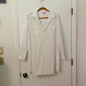Lilly Pulitzer Captiva White Collared Tunic Dress/ Cover Up Size XL